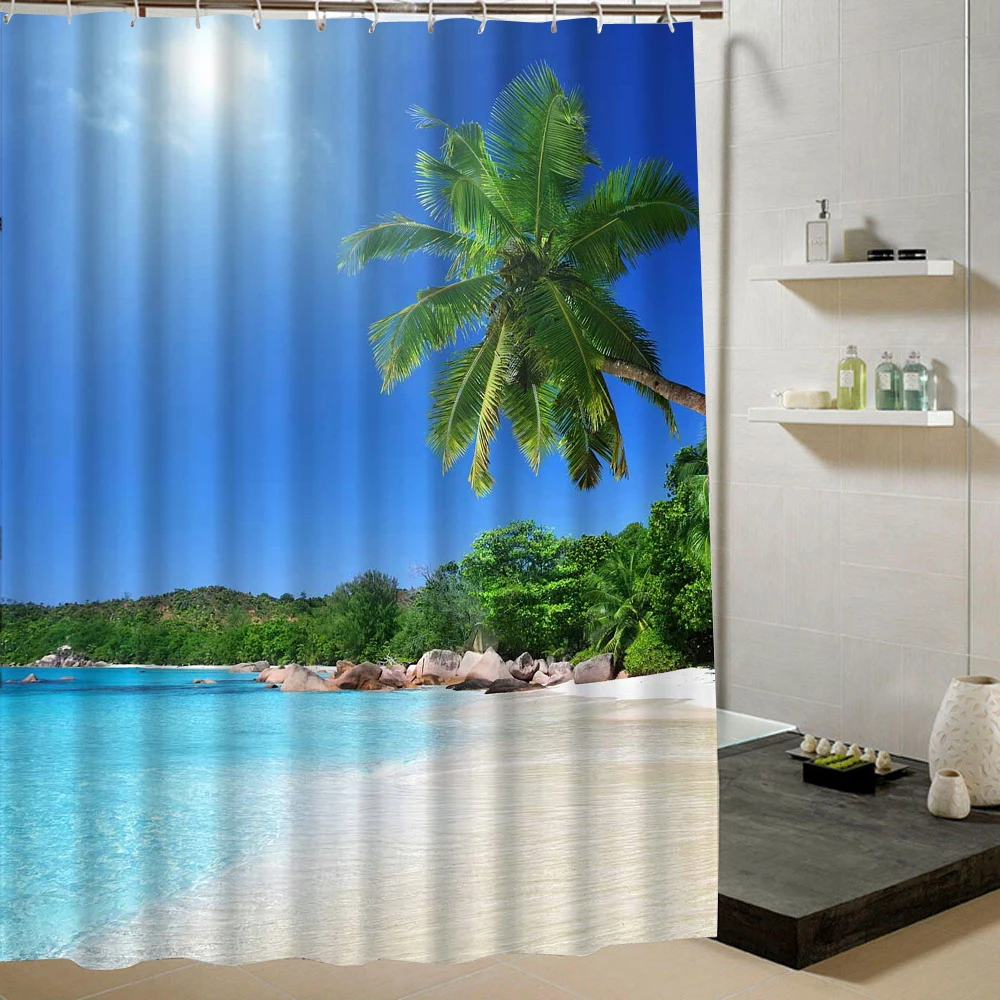 Plage De Douche Rideau Palmier D Ete Motif Tissu Conception 3d