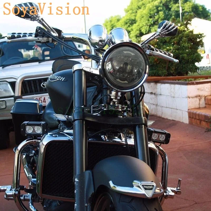75 Вт черные 5 дюймовые светодиодные фары DRL для Triumph Rocket iii 3 & Speed Triple Street Thunderbird (1
