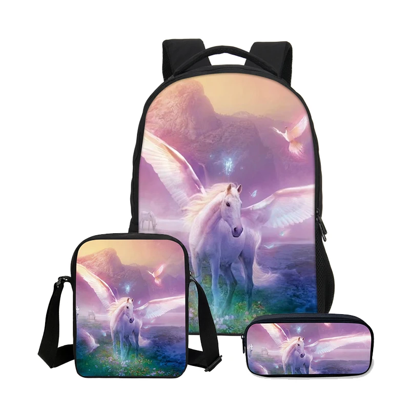 VEEVANV 3 PCS/SET 3D Animal unicorn Bookbag Children Backpacks Men Cool Lion Printing Backpack School Bag Fashion Shoulder Bag