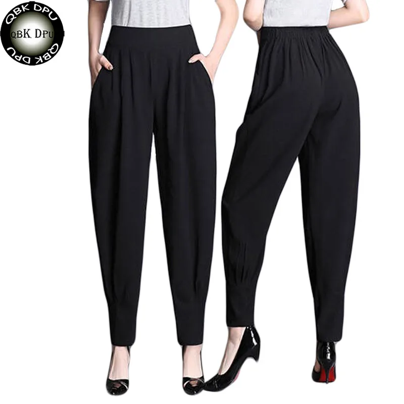 

Women Black Plus Size Loose Pants Casual Elastic High Waist Harem Pants Female Solid color Trouser 2019 Summer Office work pants