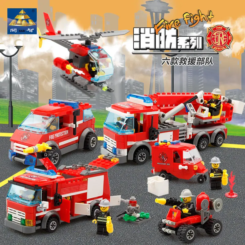 K Models Building toy Compatible with Legoings K8051~8059 Fire Blocks Toys Hobbies For Boys Girls Model Building Kits