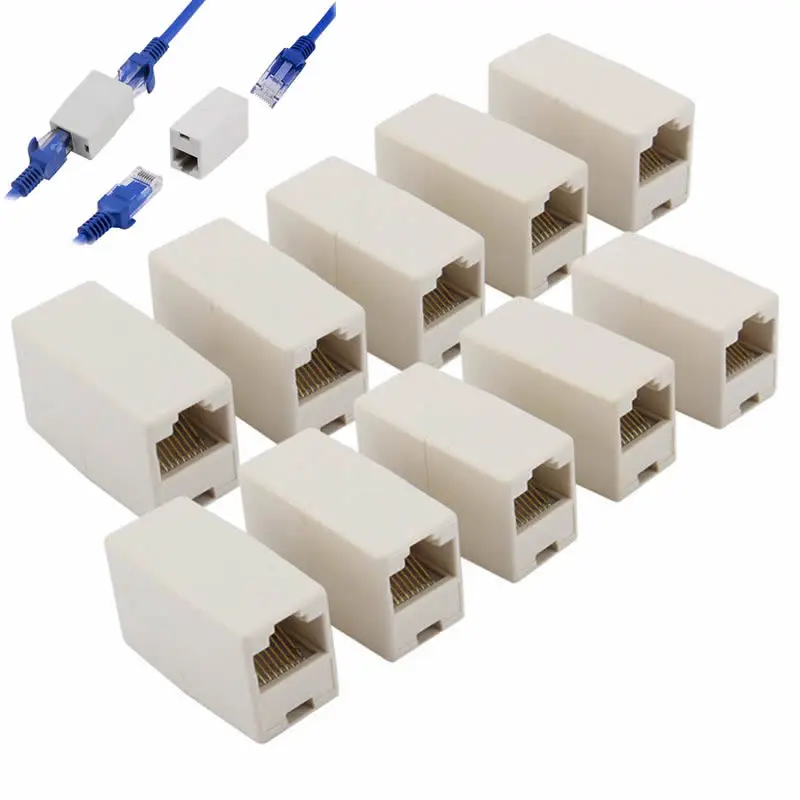 

10PCS RJ45 Cat 5e Network Cable Straight Ethernet LAN Coupler Joiner Connector Drop Shipping