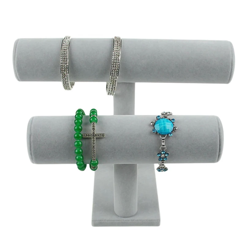 

1/2/ 3-Tier Velvet Bracelet Display Stands For Jewelry Holder Case Bangle Organizer Hanging Rack Necklace Storage Shelf Woman