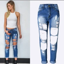 Летний Повседневный рваный джинсы бойфренд горячие женские джинсы брюки джинсы длиной до щиколотки белый черный