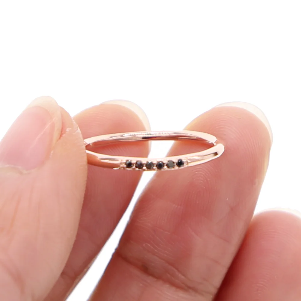 

New Trendy rose gold Round black cz thin Ring kunckle Jewelry Geometric Rose gold color Rings for Women