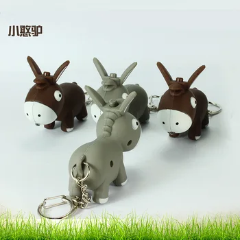 

FREE SHIPPING BY DHL 200pcs/lot Plastic LED 3D Baby Donkey Keychains with Sound Novelty Keyrings for Kids
