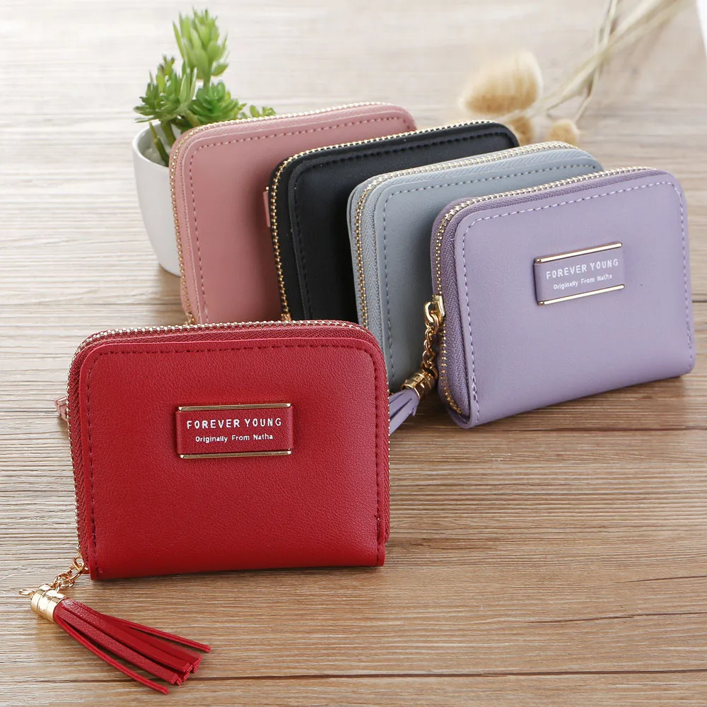 

Short Wallet Women Purses PU Leather Card Holder Simple Retro Zipper small purses wallets Bifold Card Holders mini bag3.6L3