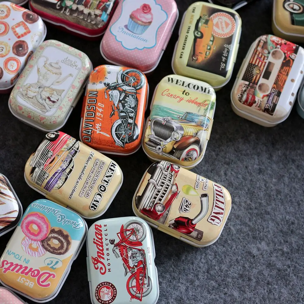

Vintage Cartoon Tin Box 5.5*4*2.5cm Candy Pill Chutty Mini Storage House Decoration Collectables Display