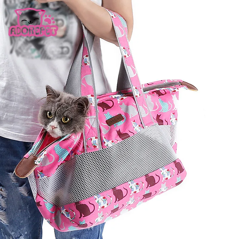 Cute Kitty Small Dog Travel Carrier durable bag summer canvas Mesh outdoor Chihuahua dog Tote ...