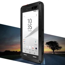 For Sony Z5 Phone Case LOVE MEI Metal + Silicone + Armored Tempered Glass Hybrid Dropproof Cover for Sony Xperia Z5 / Z5 Dual