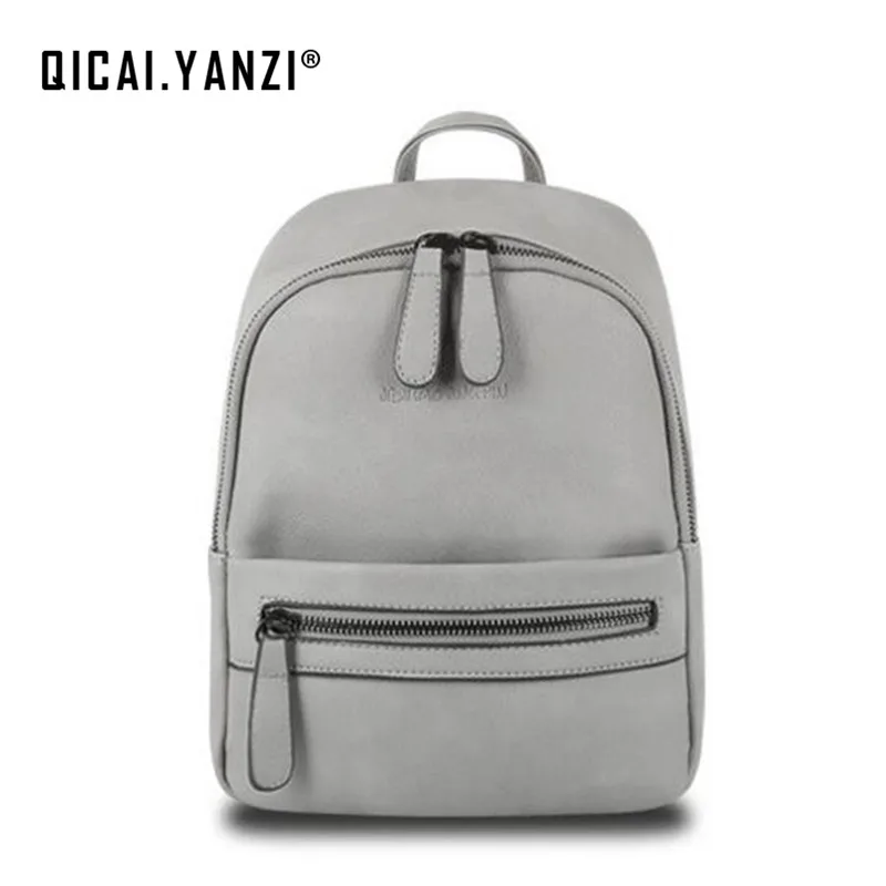 QICAI YANZI Women Backpack New Fashion Casual PU Leather Ladies Feminine 2017 Knapsack Candy Color Backpack