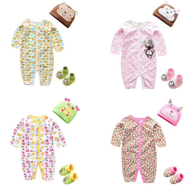 

baby boy clothes 3pcs sets Baby Rompers Cartoon animal infant babies wear Baby girl Newborn Clothes rompers Jumpsuit+bib+shoes
