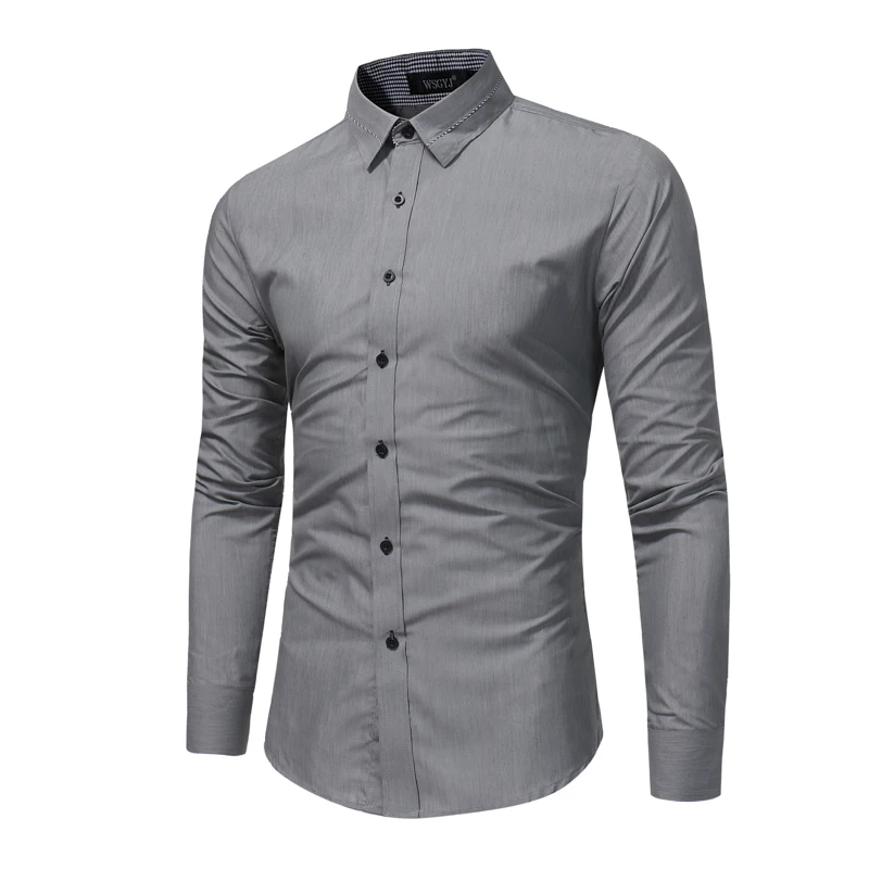 Brand 2018 Fashion Male Shirt Long-Sleeves Tops Solid Color High Quality Mens Dress Shirts Slim Men | Мужская одежда