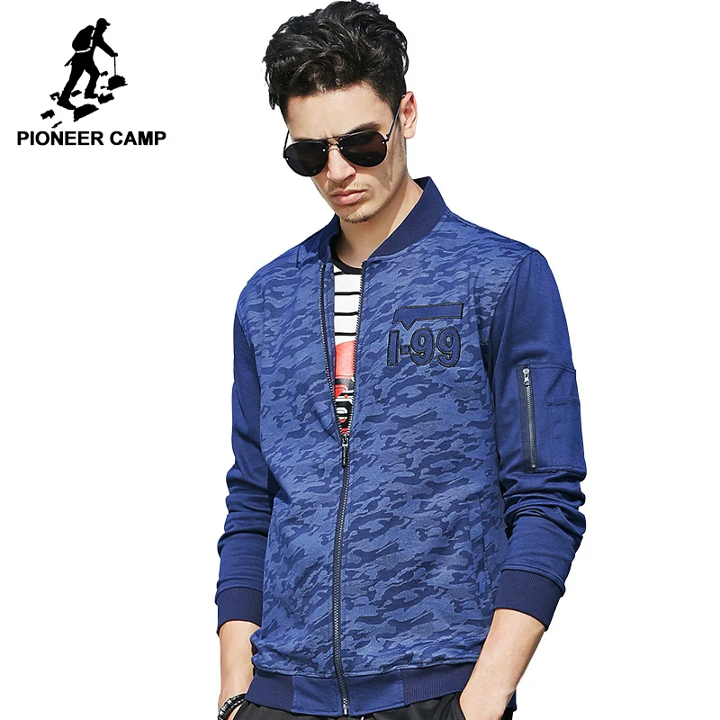 Pioneer Camp New spring autumn blue camouflage jacket men brand clothing quality elastic military style male