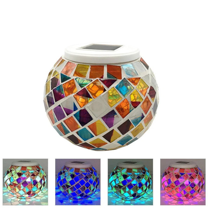 Solar Powered Mosaic Glass Ball Led Garden Light Color Changing Solar