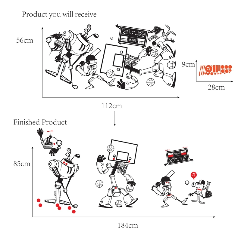 Дизайн/милый робот дизайн Стиль/съемный водостойкий винил принтом в виде героев мультфильмов, спортивный стены Стикеры/питомник/мальчиков Спальня, k001