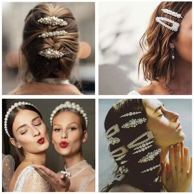 

Lalynnlys ZA Female Imitation Pearl Barrettes Hairpins Heart Square Hair Clips Headband For Women Hair Accessories New Fashion