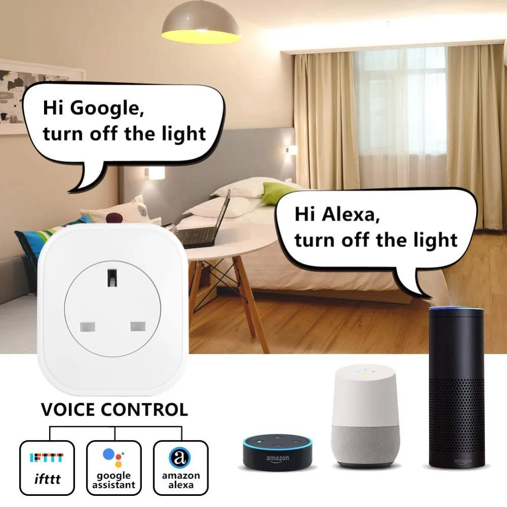 BaiJiang Smart power Outlet, британское интеллектное устройство передачи энергии Outlet WiFi Plug And Lamp с изменением цвета, совместимо с Alexa, Google Home