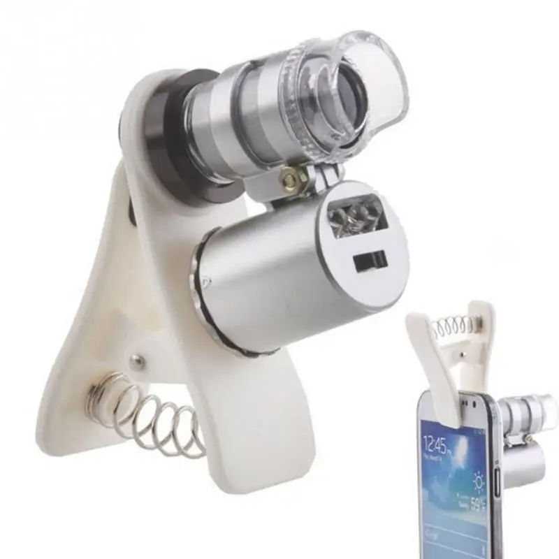 Клипса 60X микроскоп увеличительное стекло со светодиодный/УФ-подсветкой для iPhone Sumgung Универсальный смартфон Универсальный