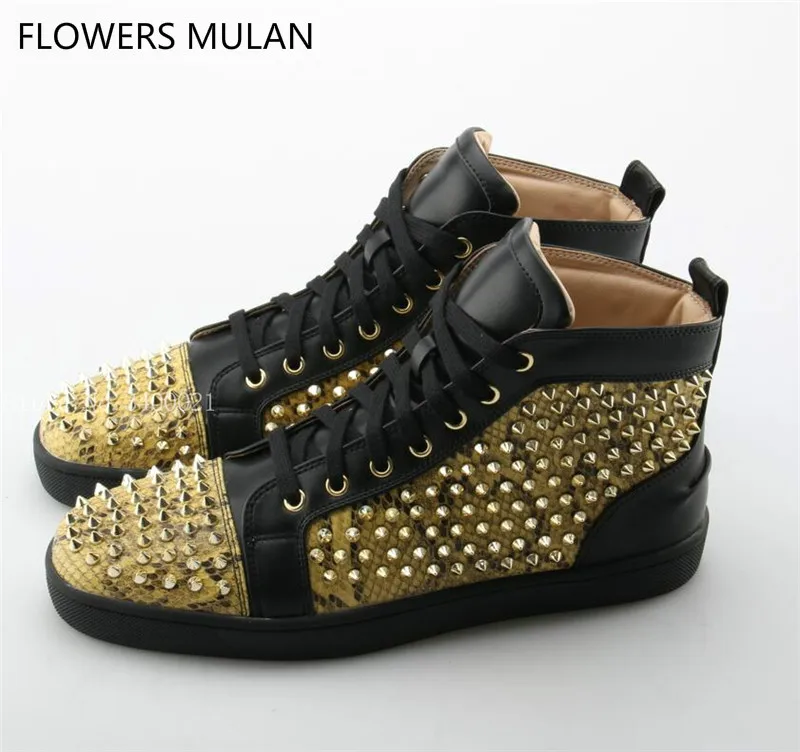 Moda Sales Hot Formadores Respiração Customized Up Studs Sapatos Patchwork Sapatilhas High Dos Ouro Zapatillas Rebites Flats Das 2018 Homens Casuais Lace Top dS4Eqwd