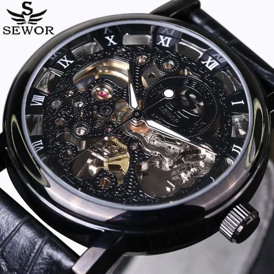 

SEWOR2018 Neue Men Casual Watch Leather Fashion Wrist Watches Erkek Kol Saati Luxury Top Brand Mechanical Watch Skeleton Watches