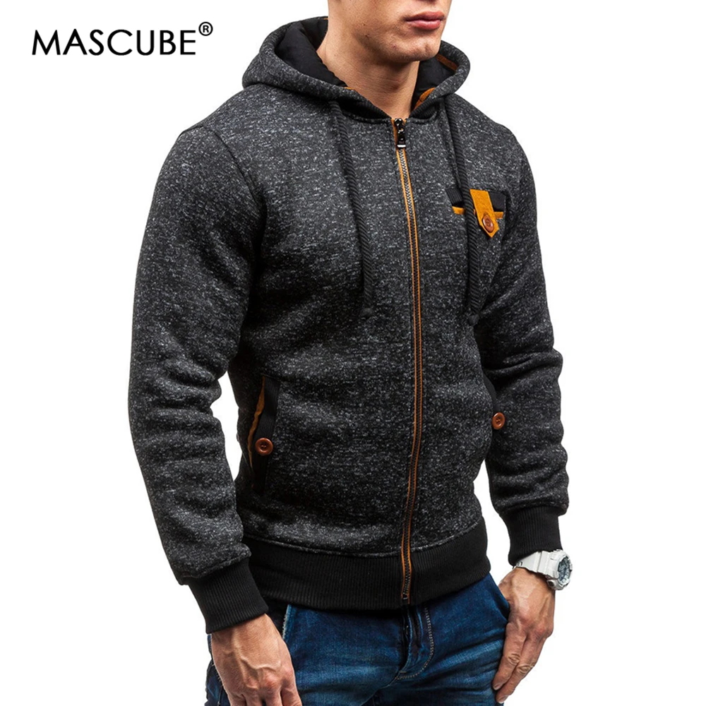 70% OFF MASCUBE 2019 New Brand Men Sets Winter Autumn Sweatshirt Male Fight Color Hooded Zipper Long Sleeve Men Hoodies Outwear M-3XL