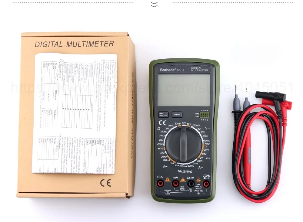 Borbede BD-19 Цифровой мультиметр ЖК-дисплей DC AC Напряжение Ток Сопротивление Емкость NCV True RMS диод тестер 2000 отсчетов