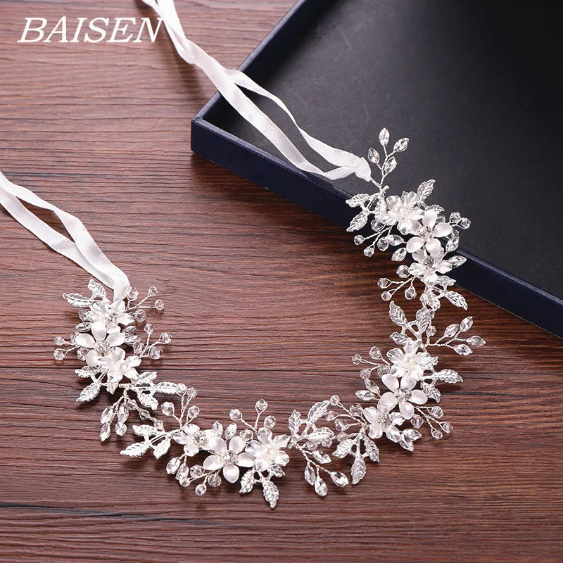 

Bridal Flower Wedding Headband Silver Leaf Rhinestone Bride Hairband Floral Headband Wedding Hair Accessories Headpiece