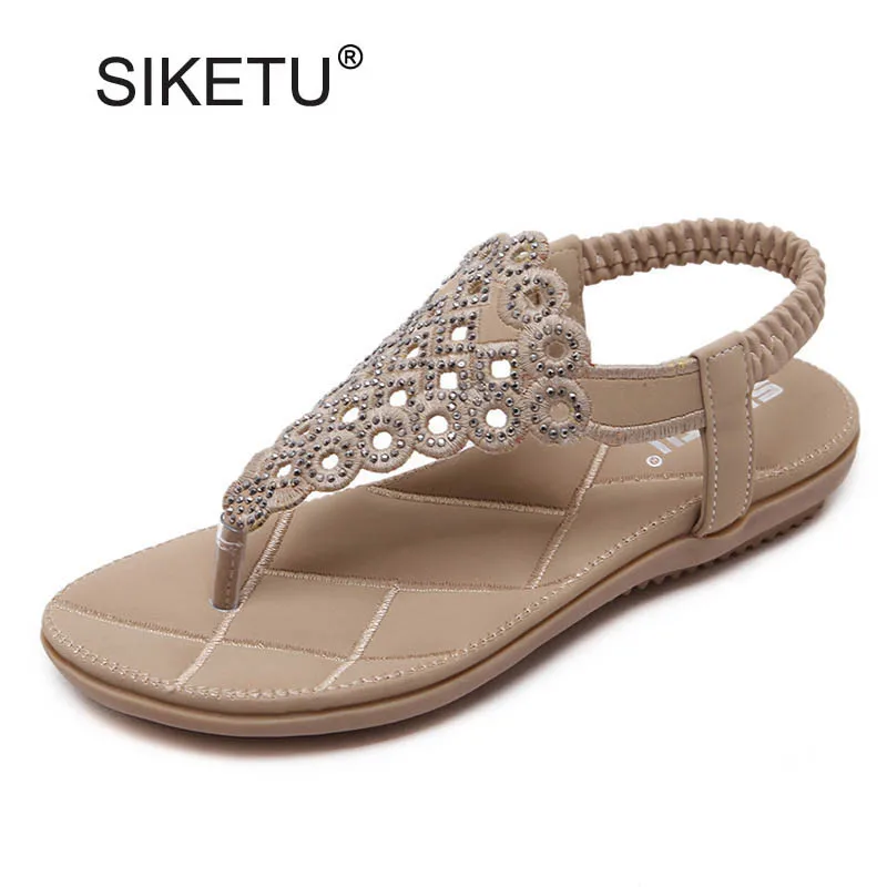 

Rhinestone Women's Flip Flops Summer Gladiator Beach Sandals Ladies Casual Platform Shoes Woman Crystal Flats Soft Creepers E90