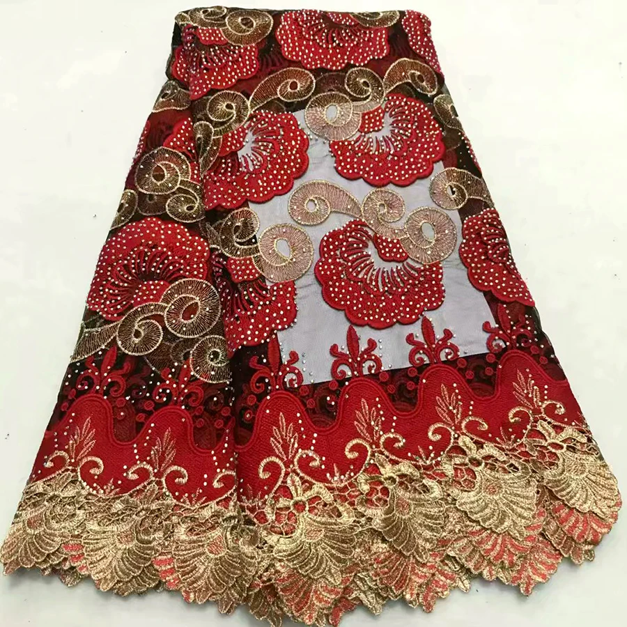 

African Lace Fabric 2018 Embroidered Nigerian Laces Fabric Bridal High Quality French Tulle Lace Fabric For Wedding Party red