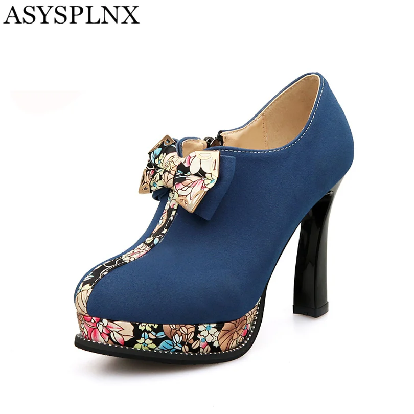 

ASYSPLNX sexy Nubuck Black blue Round toe sexy platform thick high heel shoes woman,2016 women Autumn Ladies wedding ankle boots