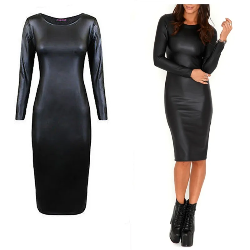 leather look bodycon dress