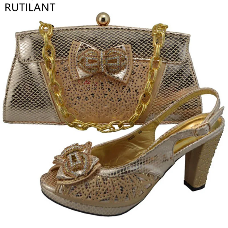 

New Arrival Italian Women Shoes and Bag Set Decorated with Rhinestone In Party African Italian Shoes and Bag Set Party Shoes Bag