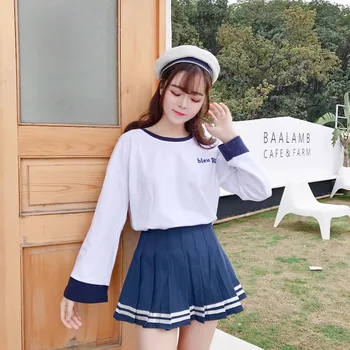 

Princess sweet lolita T-shirt Spring and Autumn College Wind Horn Sleeve Loose Navy Wind Leisure Student Cotton T-shirt XH026