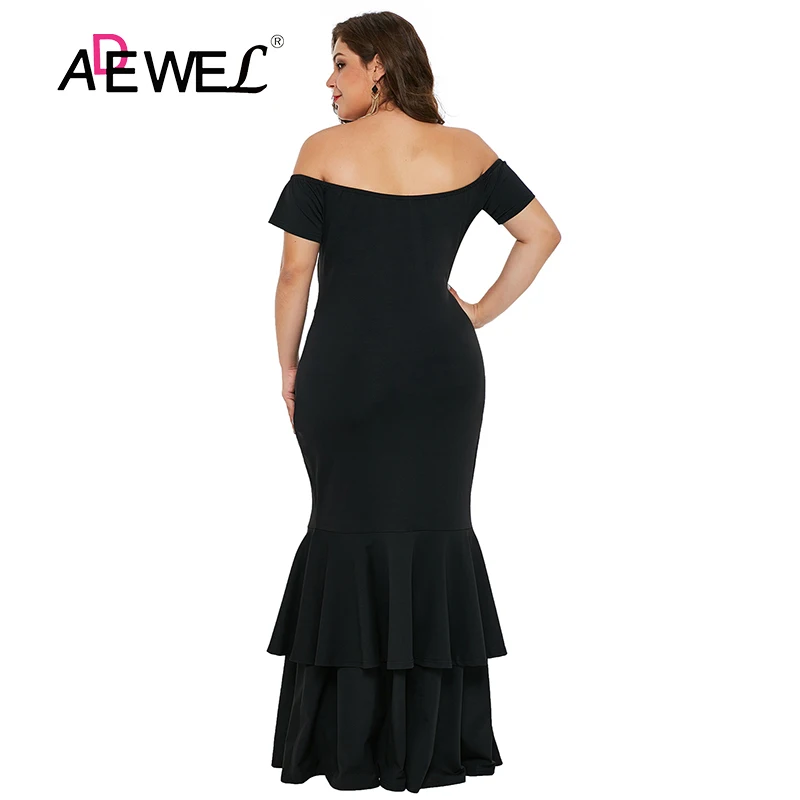 ADEWEL размера плюс Русалка Ruched женское платье сексуальные черные вечерние платья с оборками с разрезом облегающие длинные платья летние Клубные Vestidos