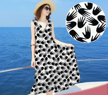 

2Meter White&Black Printing Hand Polyester Fabric For Apparel Sewing Fashion Women's Dheongsam Wedding Dress Diy Doll