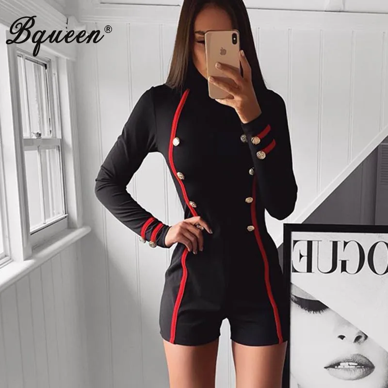 

Bqueen 2019 New Solid Stand Stand Neck Bodycon Playsuits Long Sleeveless Rompers Overalls Sexy Lady Striped Jumpsuits