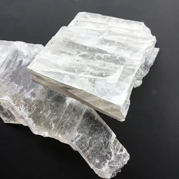 

Natural white rough selenite crystal slab transparent gypsum specimen