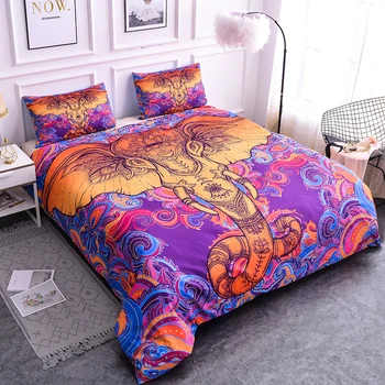 

ZEIMON Soft Bohemian Bedding Sets Elephant Duvet Cover Set Colorful Mandala Indian God Ganesha Queen Bedclothes For Home Decor