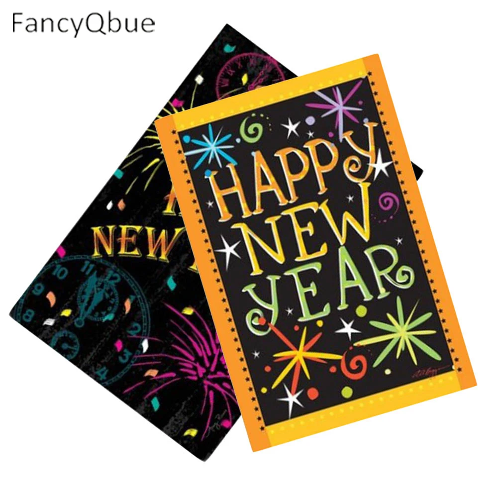 

Happy New Year Decorative Outdoor And Indoor Flags Polyester Garden Flags Banner Home Yard Flag No Flagpole 30X45cm