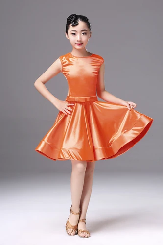 Платье для латинских танцев для девочек, Новое кружевное платье с коротким рукавом для бальных танцев, детское платье для сальсы, румбы, ча, ча, самбы, танго - Цвет: Orange