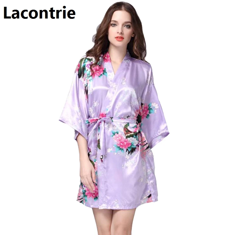 

2018 Summer Women Half Sleeves Robe Fashion Peacock Printing Soft Nightgowns V Neck Sexy Bathrobes Femme Homewear Clothing T216