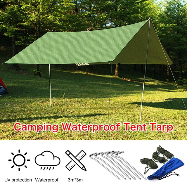 Rain Tarp Shelter Sun Sunshade Awning Canopy Beach Camping Waterproof Tent Cover 10x10ft Army Green Rain Tarp Shelter Sun Sunshade Awning Canopy Beach Camping Waterproof Tent Cover 10x10ft Army Green