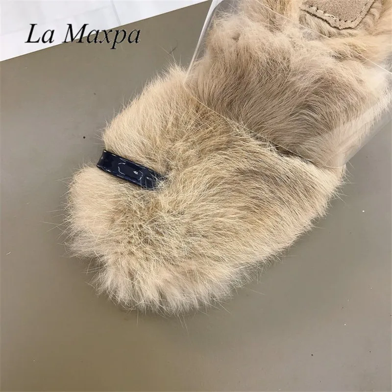 La MaxPa/осенне-весенние тапочки ПВХ с кроличьим мехом; флисовая прозрачная обувь с открытым носком на высоком каблуке-шпильке; модная обувь