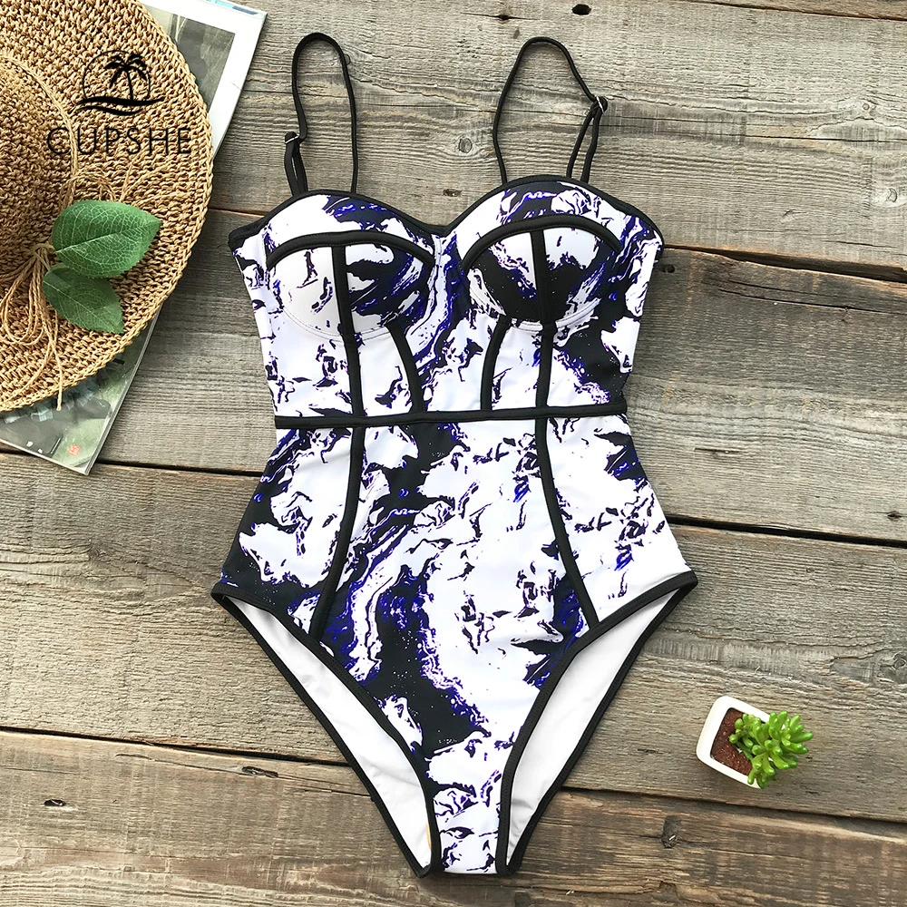 Billige CUPSHE Tie färben einteiliges Badeanzug Frauen Sexy Herz Neck Geformte Push Up Monokini 2020 Mädchen Strand Schlanke badeanzug Bademode