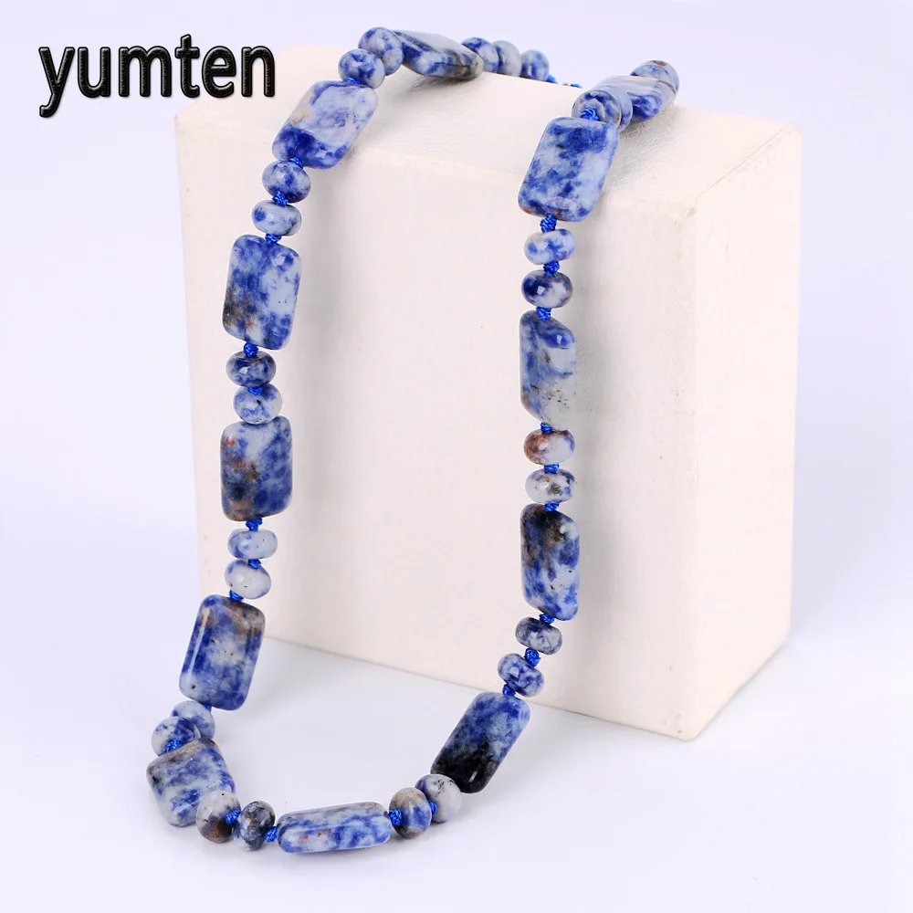 Yumten Blue-Veinstone Ожерелье мощность квадратный натуральный камень кристалл для женщин