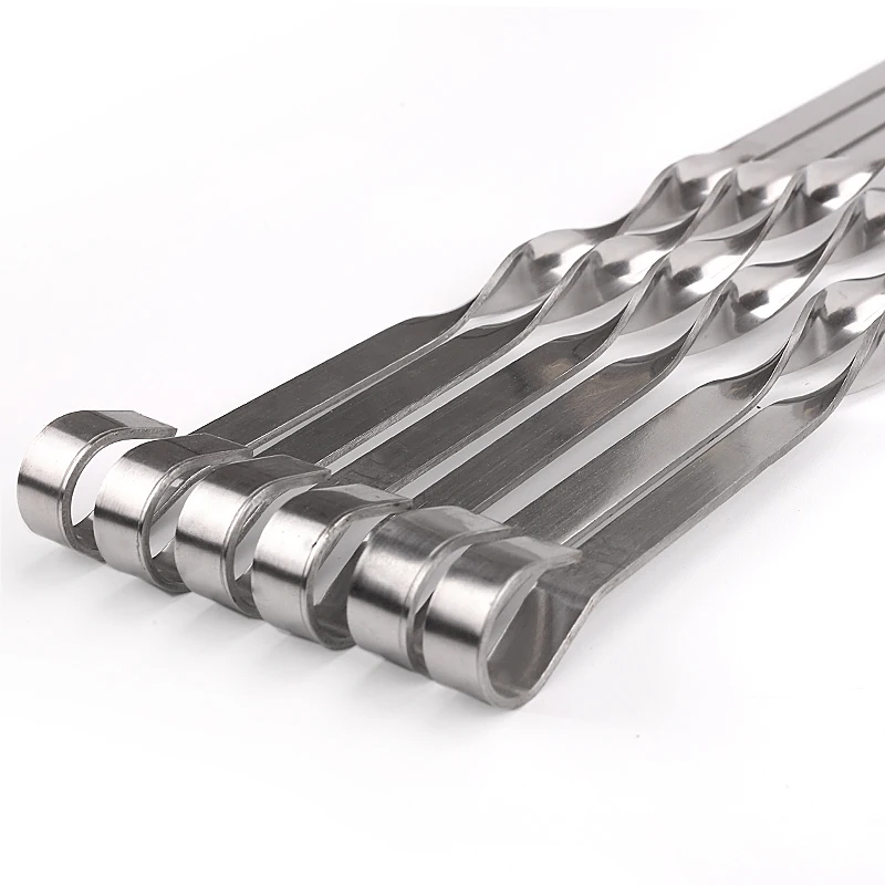 6pcs 45/50/55cm Reusable Barbecue Skewers Stainless Steel Long Skewer set Wide Shish Kabob Stick Flat BBQ Needle Accessories