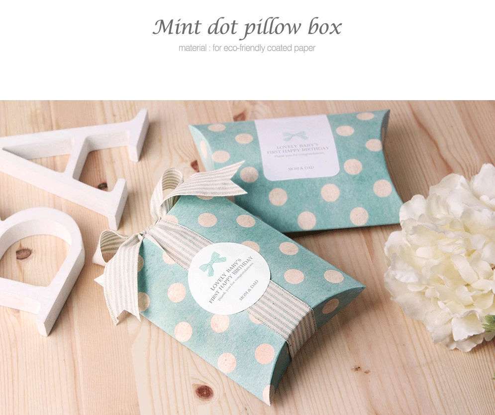 

50pcs polka dot Box bag New craft paper Pillow Shape Wedding Favor Gift Boxes pie Party Box bags eco friendly kraft Mint