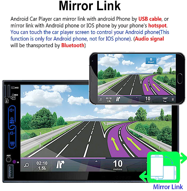 7HD Car Multimedia Player For Universal Quad Core Android 6.0 1024600 HD Full Touch Screen Double 2 Din Car Radio Head Unit (4)