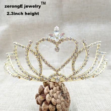 2.3 pulgadas de oro rhinestone tiara nupcial de cristal dulce corazón de la boda para las mujeres